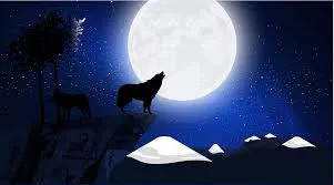 Illustration of a lone wolf on a hilltop howling at the moon